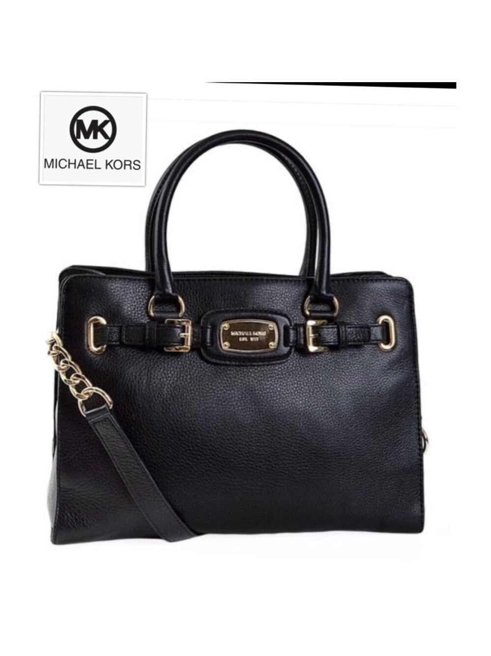 MICHAEL KORS LG Hamilton Black Pebbled Leather Top Handle/Crossbody Bag like NEW